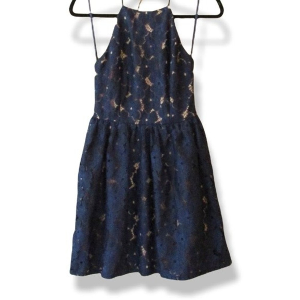 Jodi Kristopher Navy Blue Lace Fit & Flare Dress Size 1